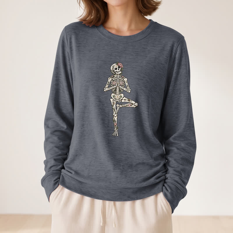 Olivenorma Cotton Blend Lotus Skeleton Art Print Women's Long Sleeve Shirt - image 14
