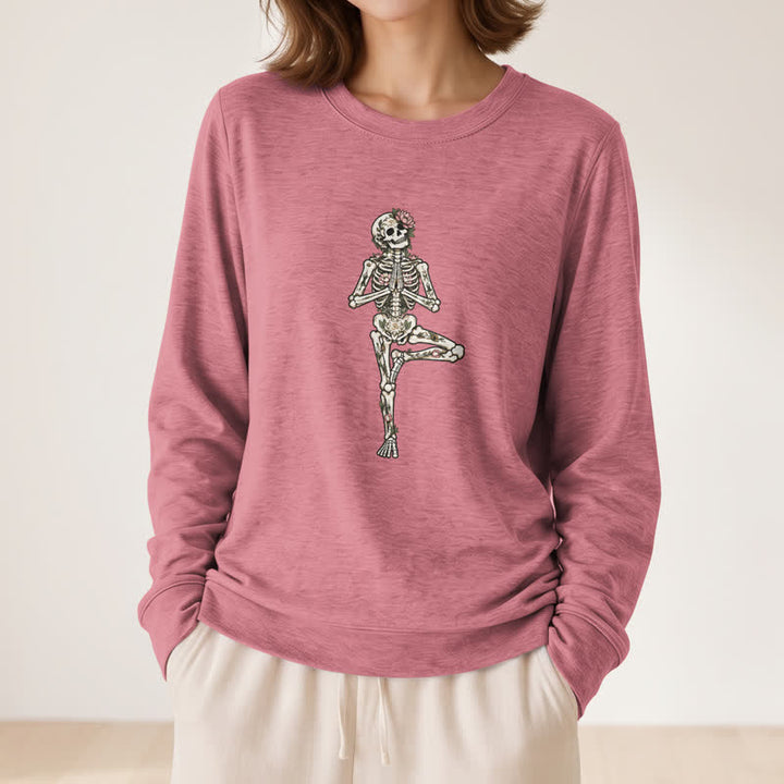 Olivenorma Cotton Blend Lotus Skeleton Art Print Women's Long Sleeve Shirt - image 8