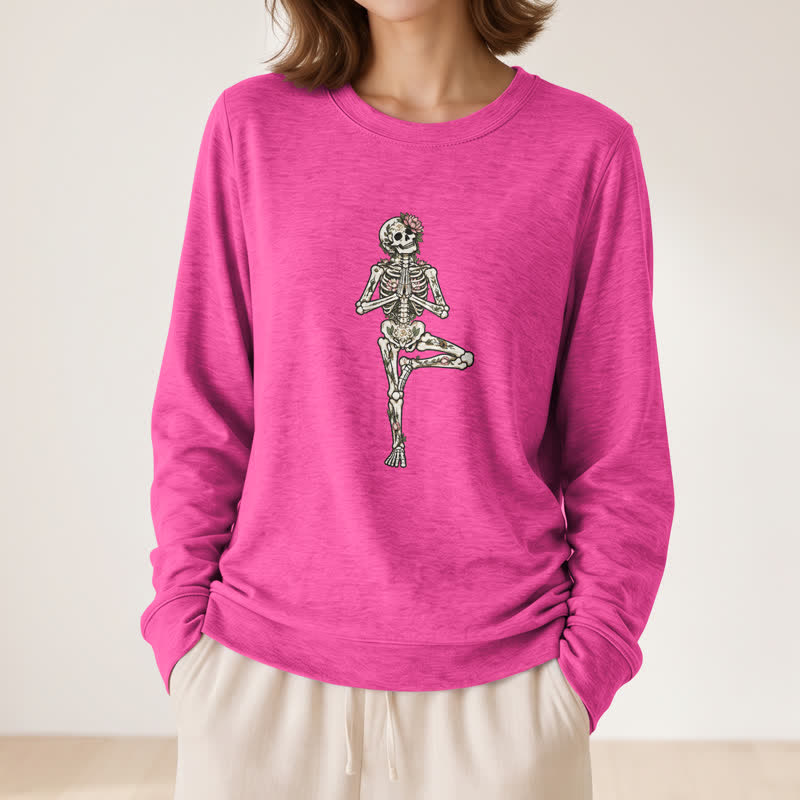 Olivenorma Cotton Blend Lotus Skeleton Art Print Women's Long Sleeve Shirt - image 20