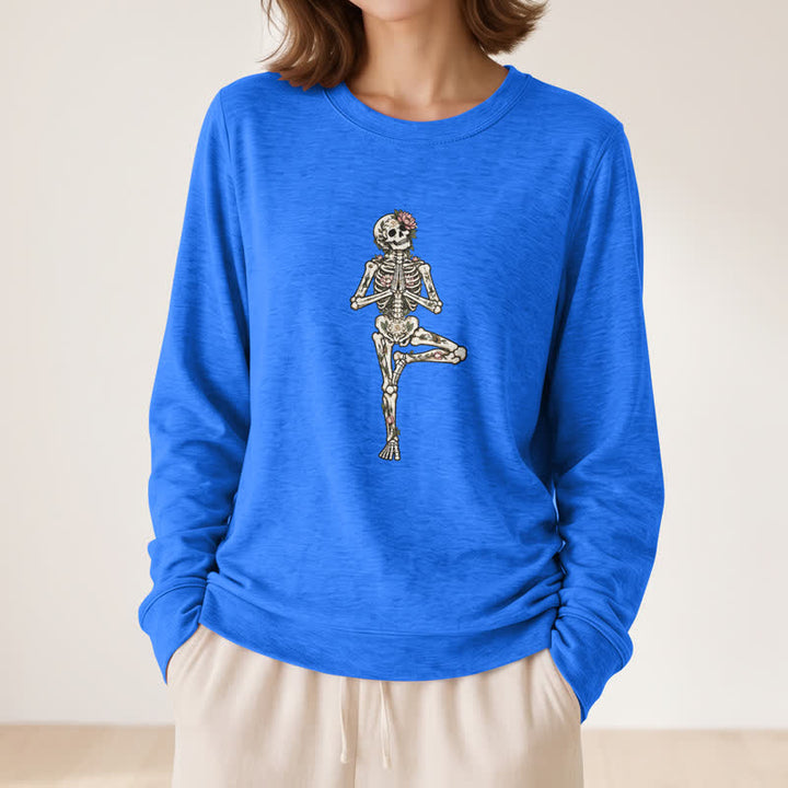 Olivenorma Cotton Blend Lotus Skeleton Art Print Women's Long Sleeve Shirt - image 17