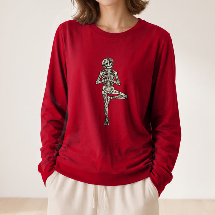 Olivenorma Cotton Blend Lotus Skeleton Art Print Women's Long Sleeve Shirt - image 32
