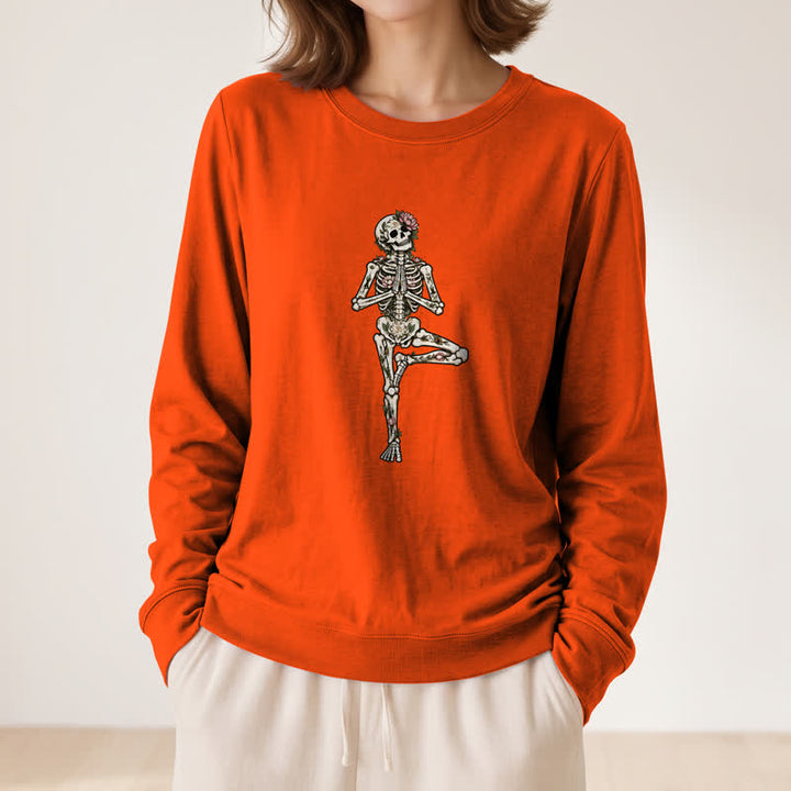 Olivenorma Cotton Blend Lotus Skeleton Art Print Women's Long Sleeve Shirt - image 29