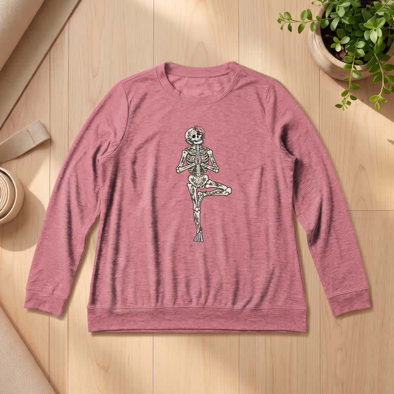 Olivenorma Cotton Blend Lotus Skeleton Art Print Women's Long Sleeve Shirt - Rose Gold - 2XL - image 6
