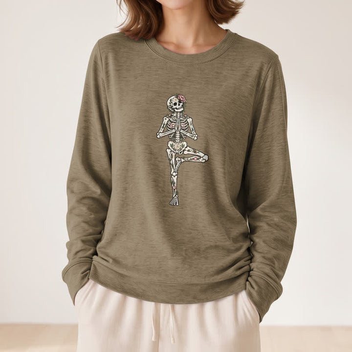 Olivenorma Cotton Blend Lotus Skeleton Art Print Women's Long Sleeve Shirt - image 26