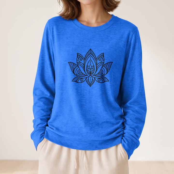 Olivenorma Soft Cotton Blend Mandala Lotus Print Women's Long Sleeve Shirt - image 2