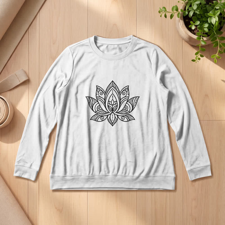Olivenorma Soft Cotton Blend Mandala Lotus Print Women's Long Sleeve Shirt - White - 2XL - image 3