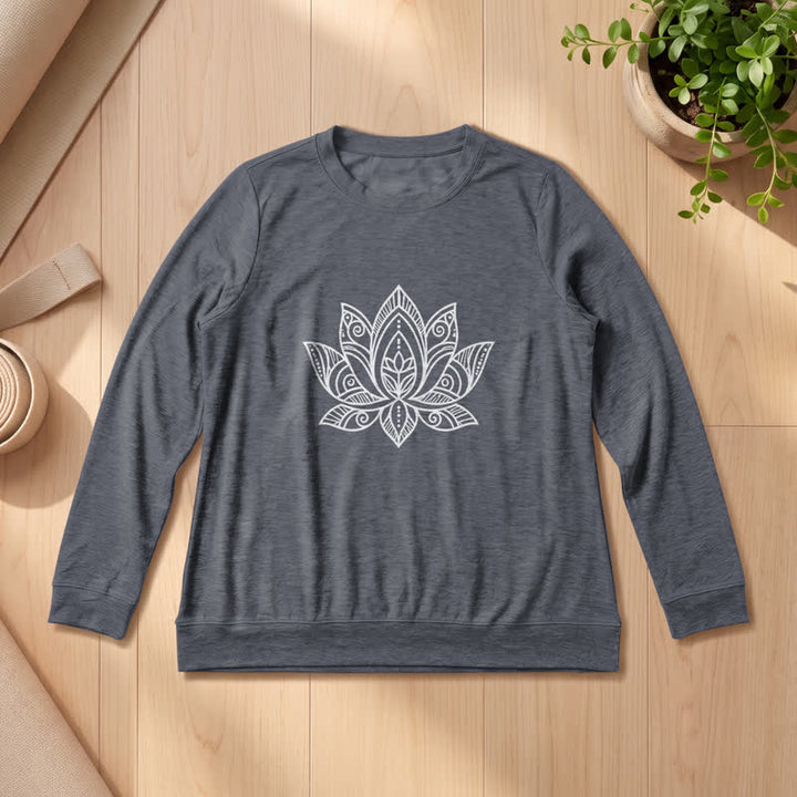 Olivenorma Soft Cotton Blend Mandala Lotus Print Women's Long Sleeve Shirt - Heather Gray - 2XL - image 15