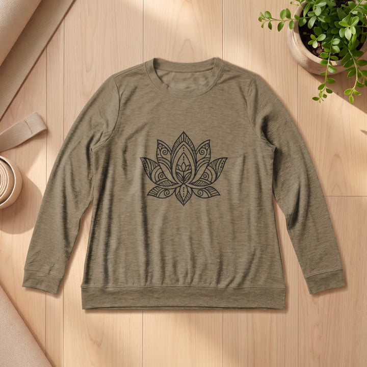 Olivenorma Soft Cotton Blend Mandala Lotus Print Women's Long Sleeve Shirt - Coffee - 2XL - image 24