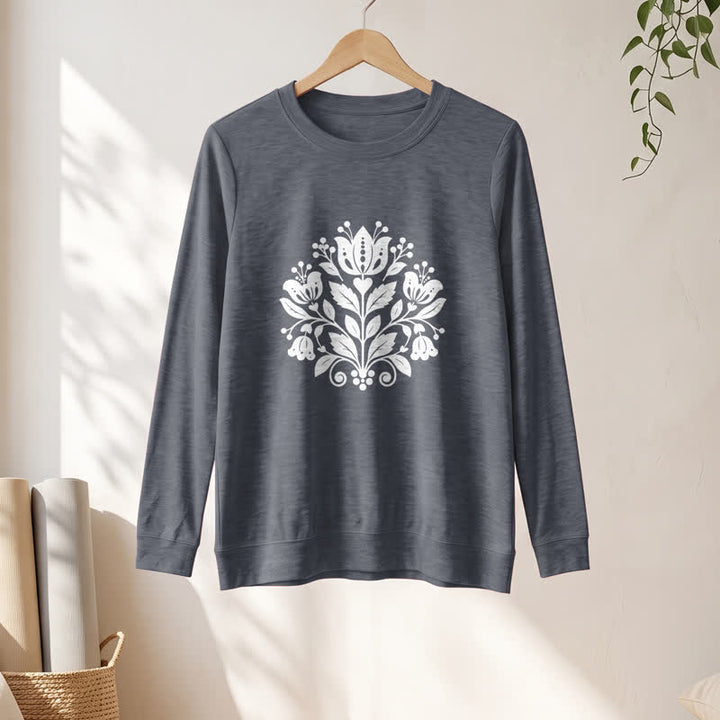 Olivenorma Soft Cotton Blend Folk Floral Print Women's Long Sleeve Shirt - image 13