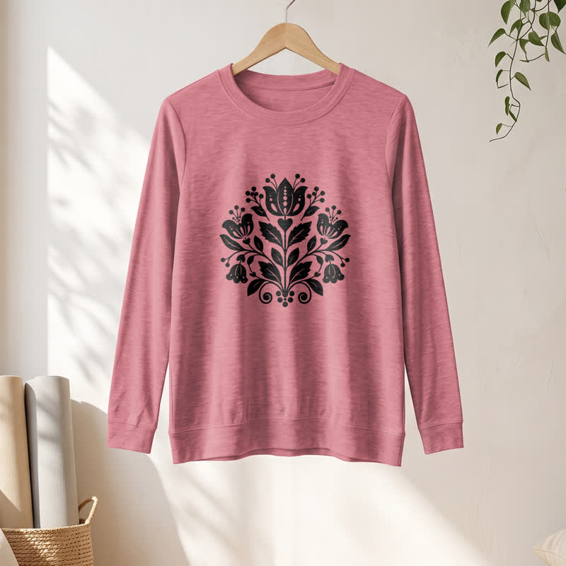 Olivenorma Soft Cotton Blend Folk Floral Print Women's Long Sleeve Shirt - image 1