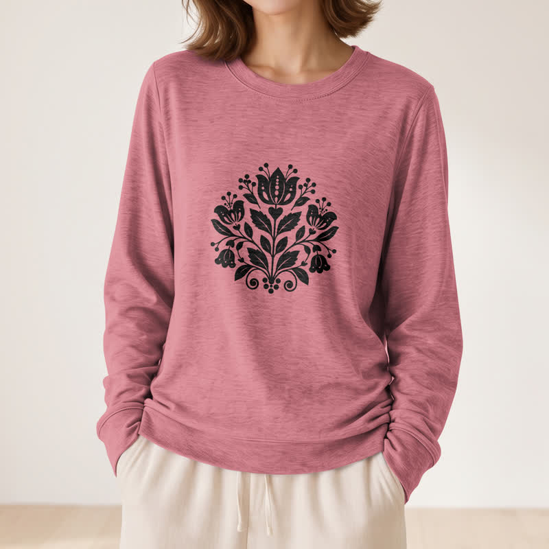 Olivenorma Soft Cotton Blend Folk Floral Print Women's Long Sleeve Shirt - image 2