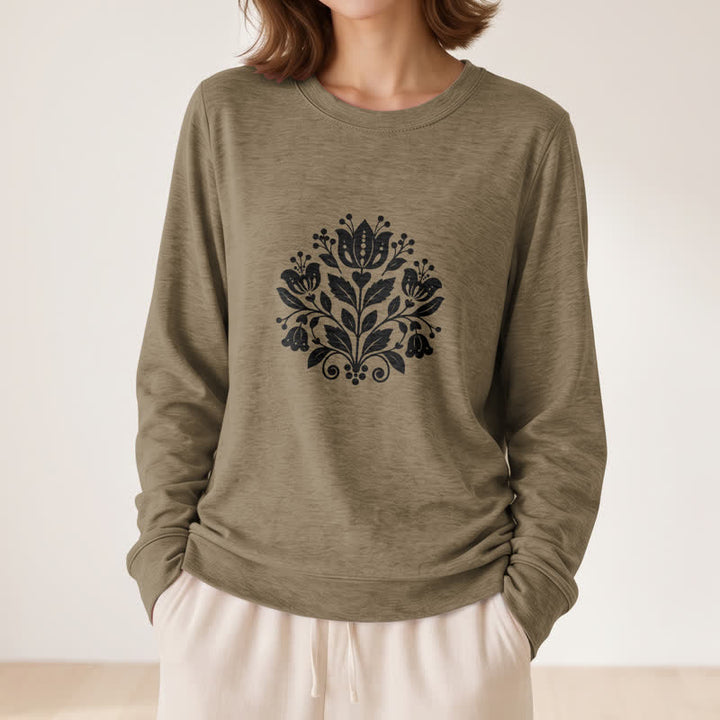 Olivenorma Soft Cotton Blend Folk Floral Print Women's Long Sleeve Shirt - image 26