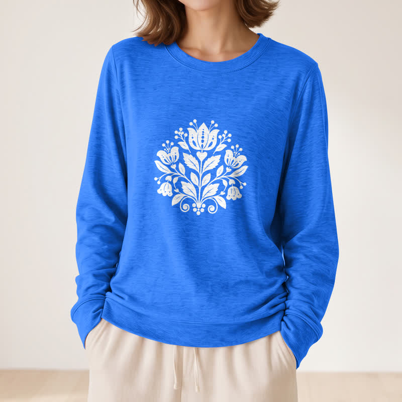 Olivenorma Soft Cotton Blend Folk Floral Print Women's Long Sleeve Shirt - image 17