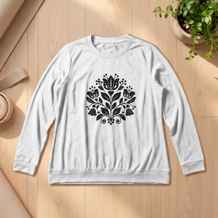 Olivenorma Soft Cotton Blend Folk Floral Print Women's Long Sleeve Shirt - White - 2XL - image 3