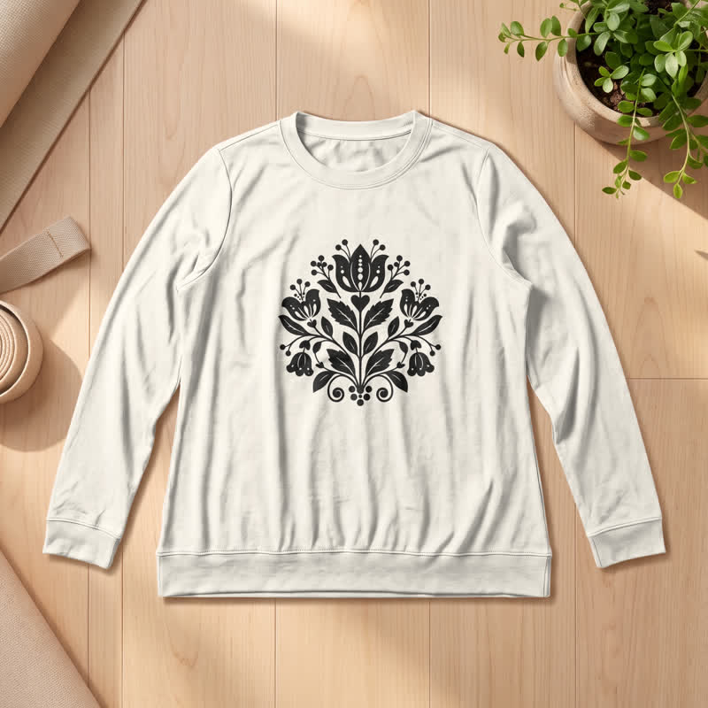 Olivenorma Soft Cotton Blend Folk Floral Print Women's Long Sleeve Shirt - Sand Color - 2XL - image 9