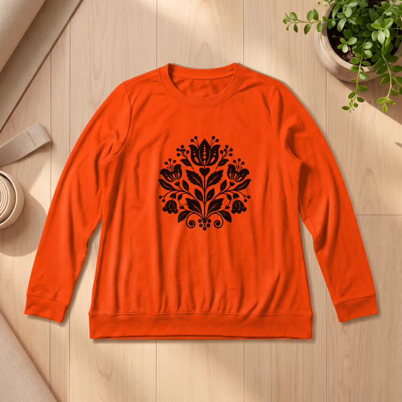 Olivenorma Soft Cotton Blend Folk Floral Print Women's Long Sleeve Shirt - Orange - 2XL - image 27