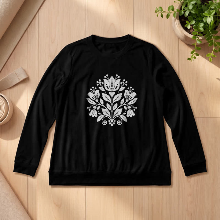 Olivenorma Soft Cotton Blend Folk Floral Print Women's Long Sleeve Shirt - Black - 2XL - image 6