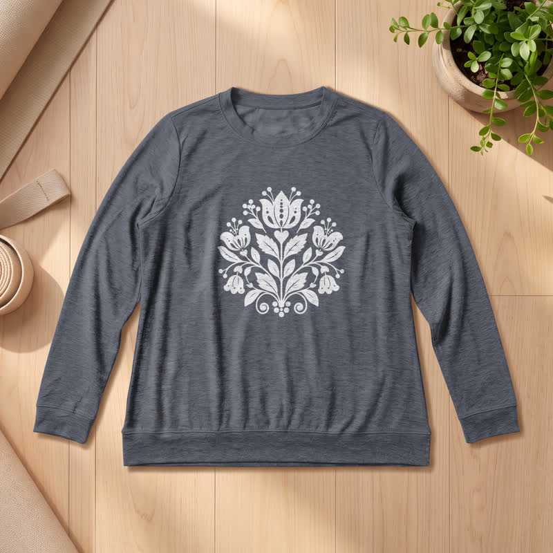 Olivenorma Soft Cotton Blend Folk Floral Print Women's Long Sleeve Shirt - Heather Gray - 2XL - image 12