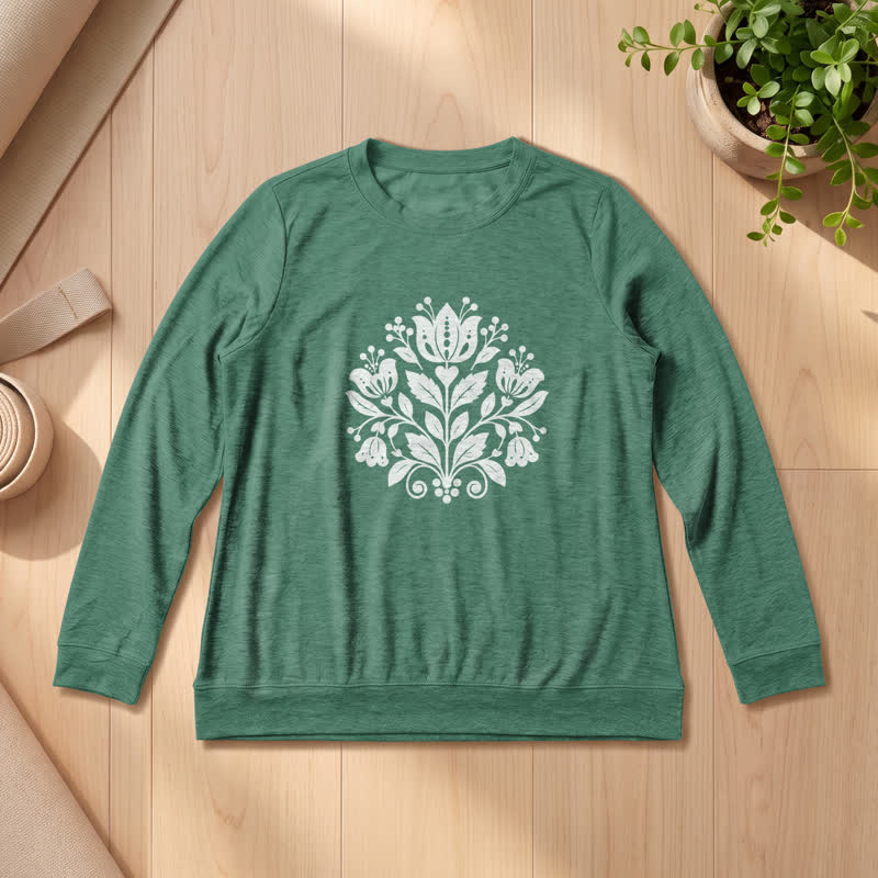 Olivenorma Soft Cotton Blend Folk Floral Print Women's Long Sleeve Shirt - Vintage Green - 2XL - image 21