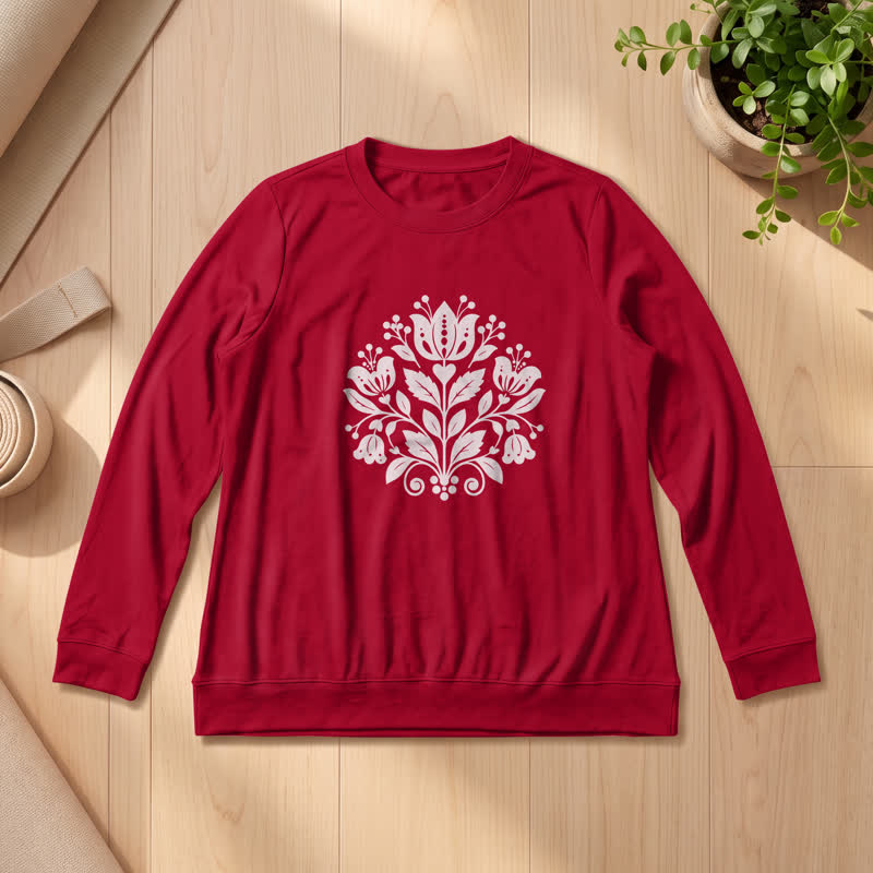 Olivenorma Soft Cotton Blend Folk Floral Print Women's Long Sleeve Shirt - Wine - 2XL - image 30