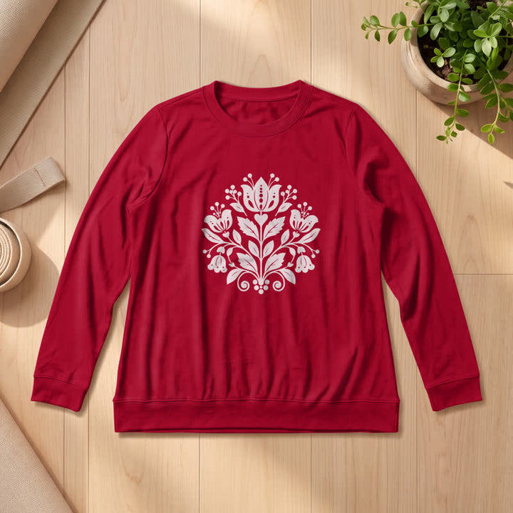 Olivenorma Soft Cotton Blend Folk Floral Print Women's Long Sleeve Shirt - Wine - 2XL - image 30