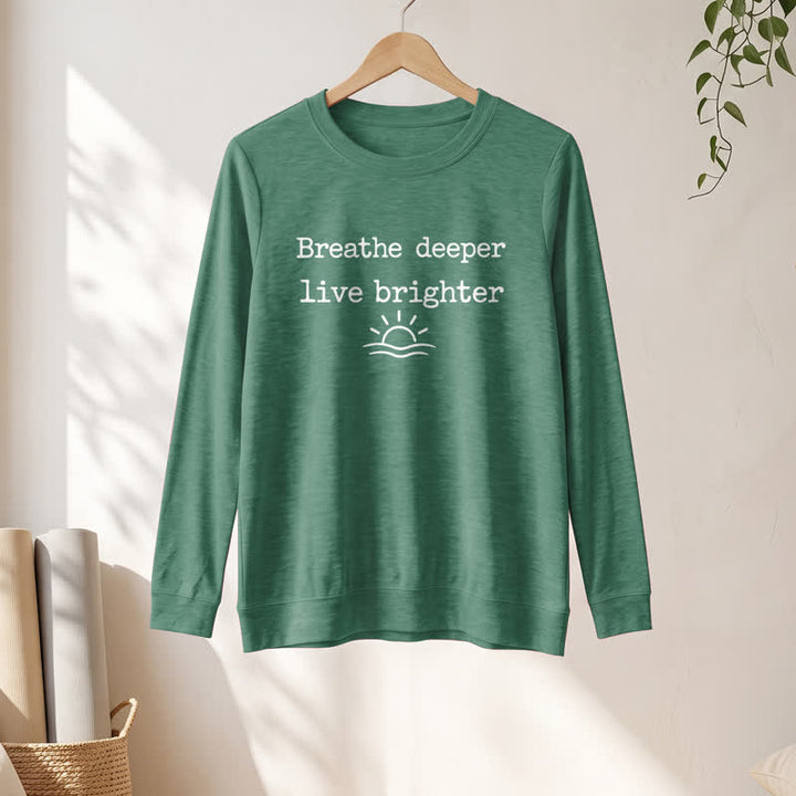 Olivenorma Soft Cotton Blend Breathe Deeper Quote Print Women's Long Sleeve Shirt - image 1
