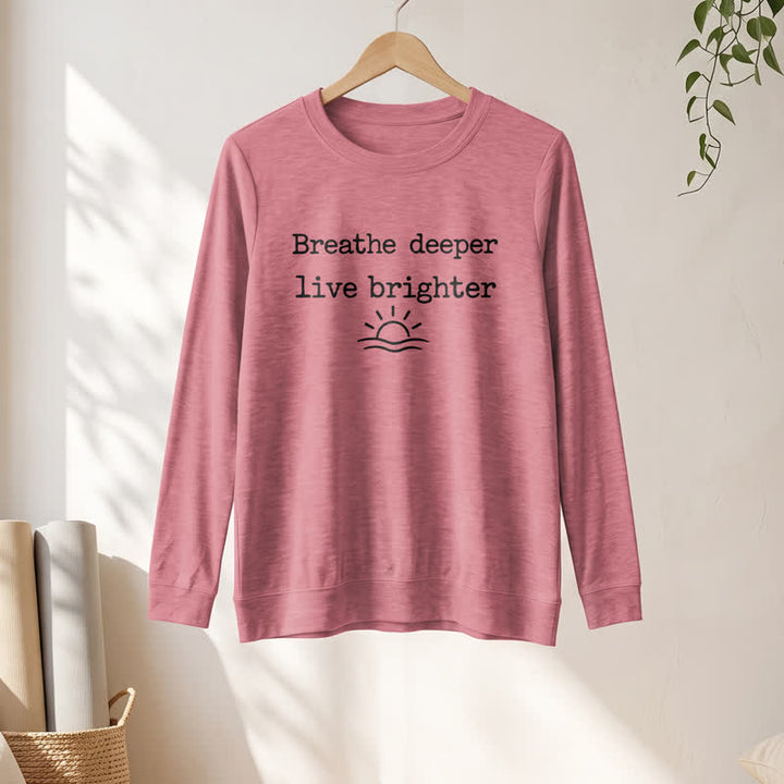 Olivenorma Soft Cotton Blend Breathe Deeper Quote Print Women's Long Sleeve Shirt - image 10