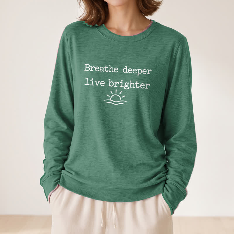 Olivenorma Soft Cotton Blend Breathe Deeper Quote Print Women's Long Sleeve Shirt - image 2