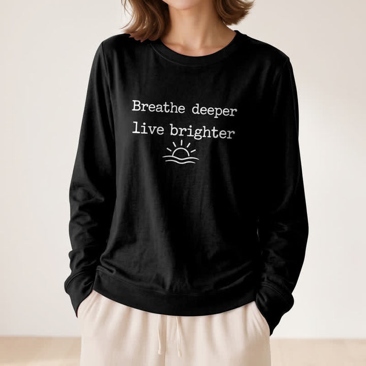 Olivenorma Soft Cotton Blend Breathe Deeper Quote Print Women's Long Sleeve Shirt - image 8