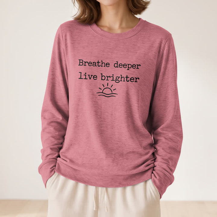 Olivenorma Soft Cotton Blend Breathe Deeper Quote Print Women's Long Sleeve Shirt - image 11