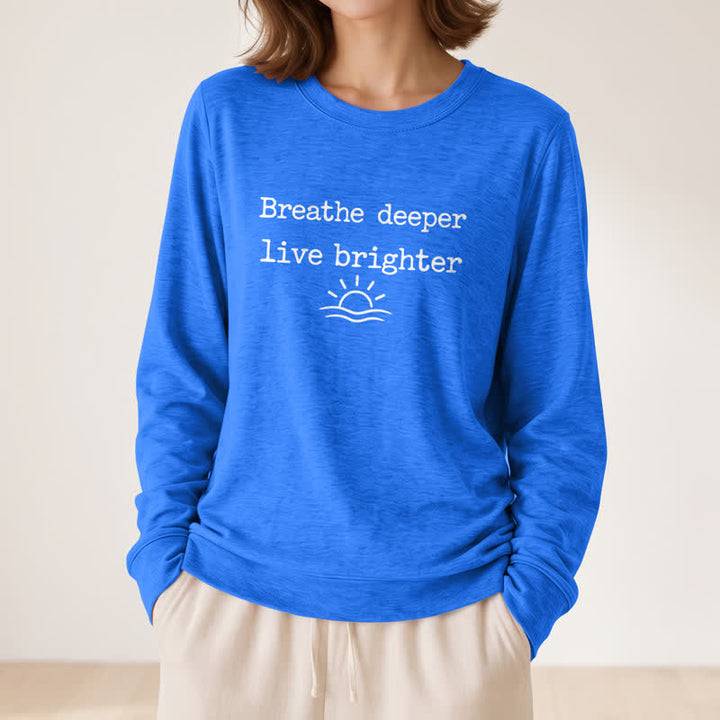 Olivenorma Soft Cotton Blend Breathe Deeper Quote Print Women's Long Sleeve Shirt - image 20