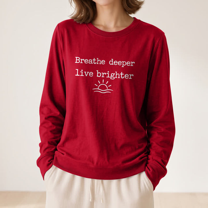 Olivenorma Soft Cotton Blend Breathe Deeper Quote Print Women's Long Sleeve Shirt - image 32
