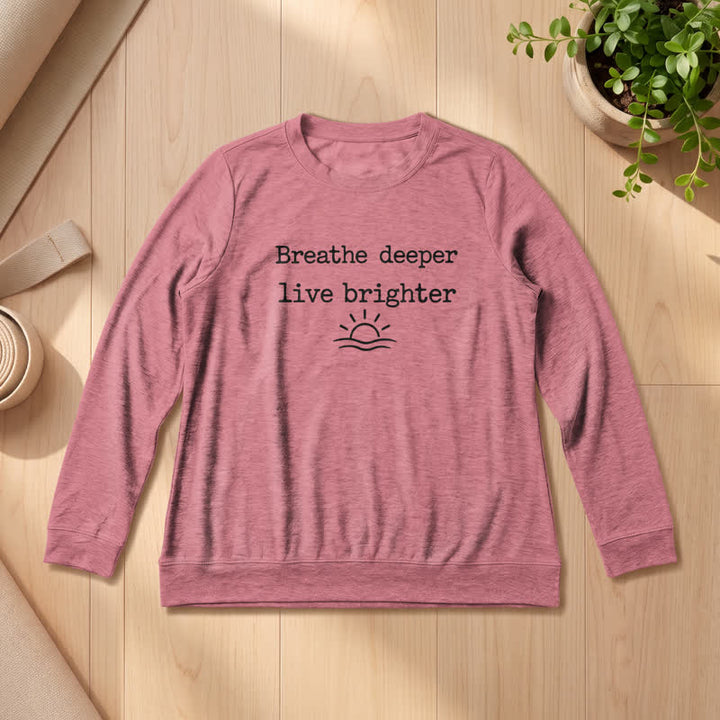 Olivenorma Soft Cotton Blend Breathe Deeper Quote Print Women's Long Sleeve Shirt - Rose Gold - 2XL - image 9