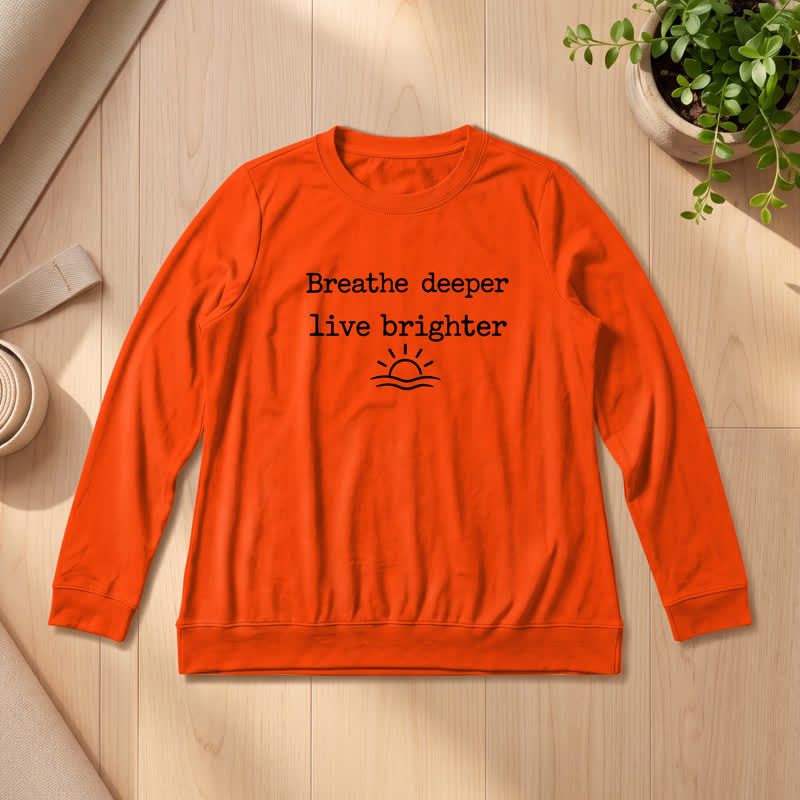 Olivenorma Soft Cotton Blend Breathe Deeper Quote Print Women's Long Sleeve Shirt - Orange - 2XL - image 27