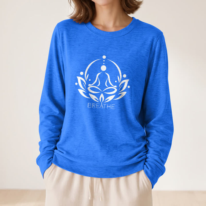 Olivenorma Cotton Blend Breathe Lotus Figure Print Women's Long Sleeve Shir - image 17