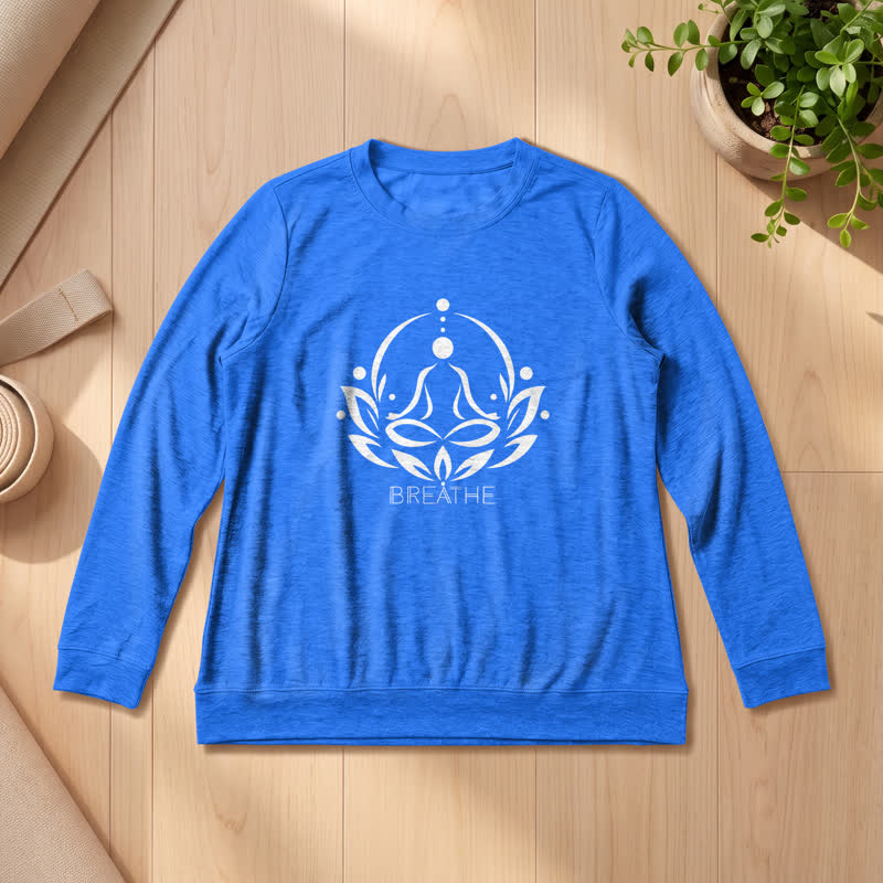 Olivenorma Cotton Blend Breathe Lotus Figure Print Women's Long Sleeve Shir - Vintage Blue - 2XL - image 15