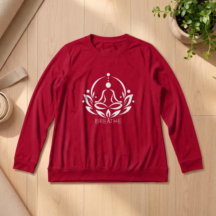 Olivenorma Cotton Blend Breathe Lotus Figure Print Women's Long Sleeve Shir - Wine - 2XL - image 30