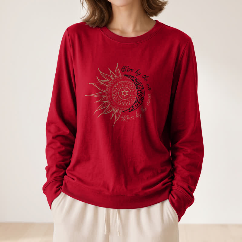 Olivenorma Soft Cotton Blend Sun Moon Mandala Print Women's Long Sleeve Shirt - image 32