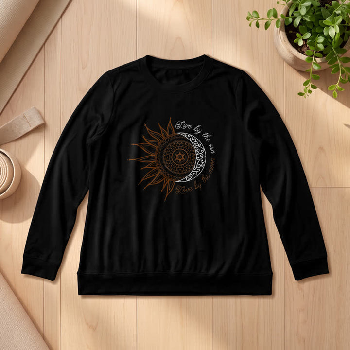 Olivenorma Soft Cotton Blend Sun Moon Mandala Print Women's Long Sleeve Shirt - Black - 2XL - image 6