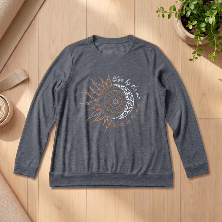 Olivenorma Soft Cotton Blend Sun Moon Mandala Print Women's Long Sleeve Shirt - Heather Gray - 2XL - image 15