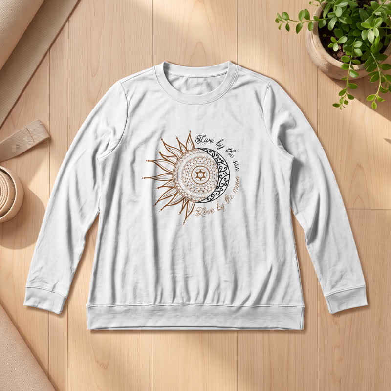 Olivenorma Soft Cotton Blend Sun Moon Mandala Print Women's Long Sleeve Shirt - White - 2XL - image 3