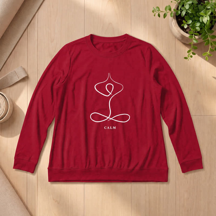 Olivenorma Cotton Blend Breath & Calm Line Art Print Women's Long Sleeve Shirt - CALM - Wine - 2XL - image 60