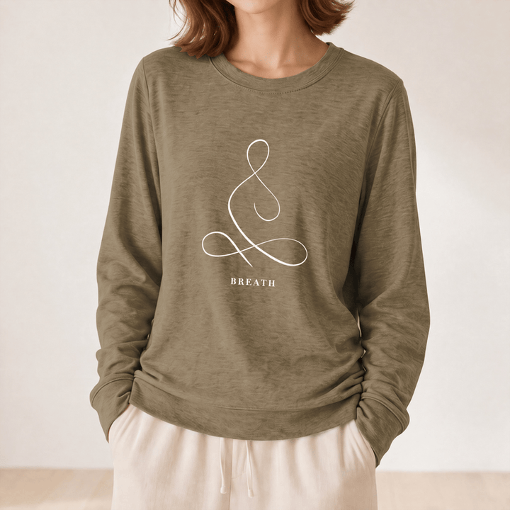 Olivenorma Cotton Blend Breath & Calm Line Art Print Women's Long Sleeve Shirt - image 53
