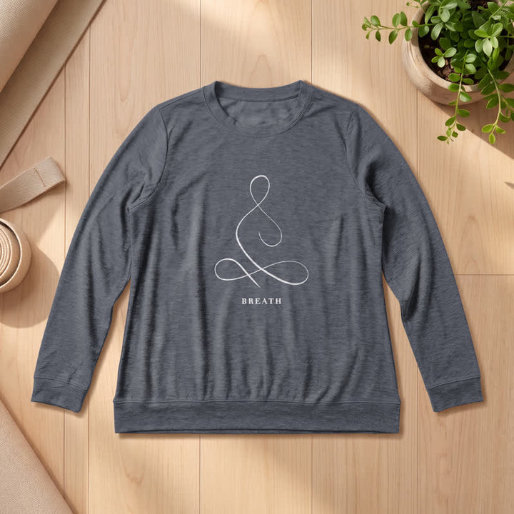 Olivenorma Cotton Blend Breath & Calm Line Art Print Women's Long Sleeve Shirt - BREATH - Heather Gray - 2XL - image 27