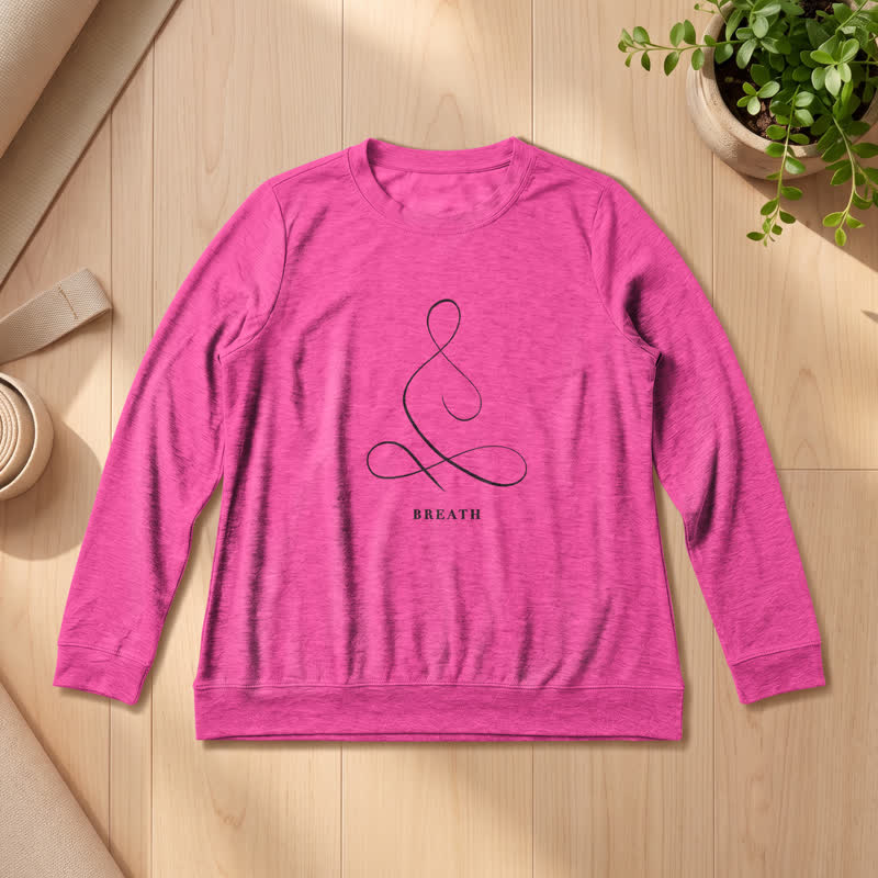 Olivenorma Cotton Blend Breath & Calm Line Art Print Women's Long Sleeve Shirt - BREATH - Rose - 2XL - image 39
