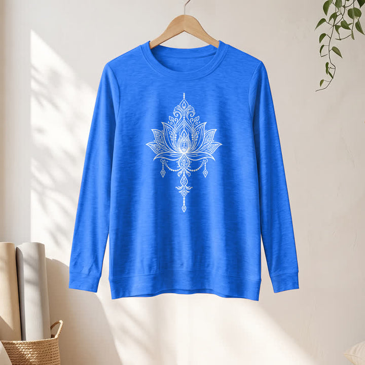 Olivenorma Soft Cotton Blend Ornate Lotus Print Women's Long Sleeve Shirt - image 19