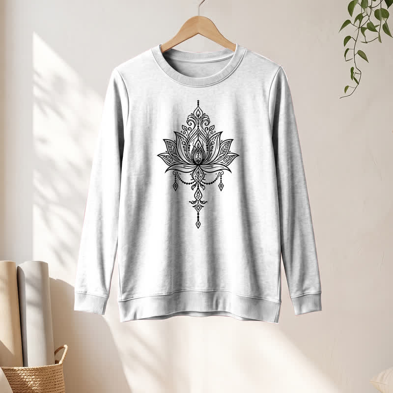 Olivenorma Soft Cotton Blend Ornate Lotus Print Women's Long Sleeve Shirt - image 4
