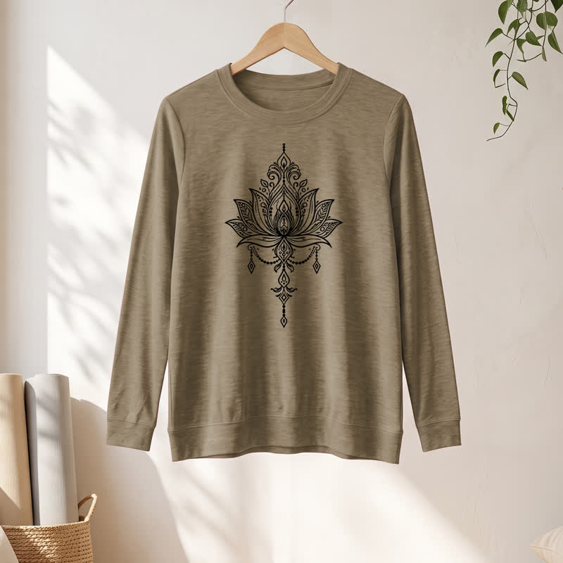 Olivenorma Soft Cotton Blend Ornate Lotus Print Women's Long Sleeve Shirt - image 25