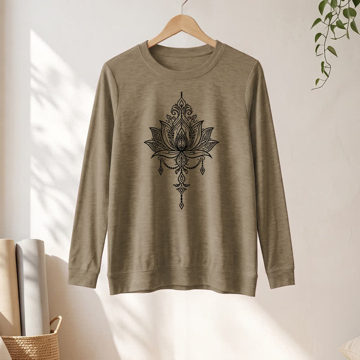 Olivenorma Soft Cotton Blend Ornate Lotus Print Women's Long Sleeve Shirt - image 25