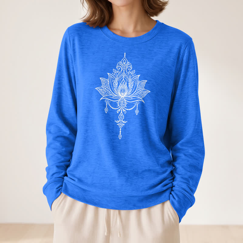 Olivenorma Soft Cotton Blend Ornate Lotus Print Women's Long Sleeve Shirt - image 20